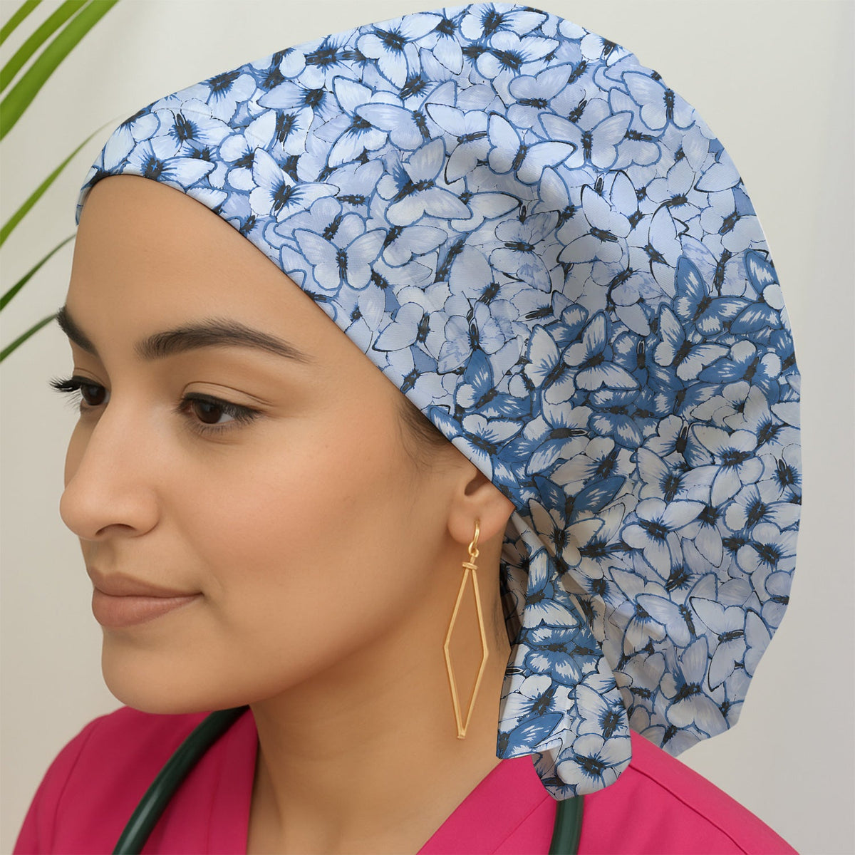 Blue Butterfly Floral Scrub Cap
