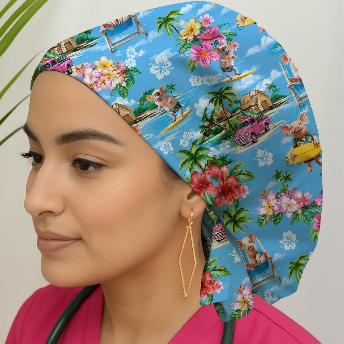 Tropical Surfing Pig Beach Scrub Cap
