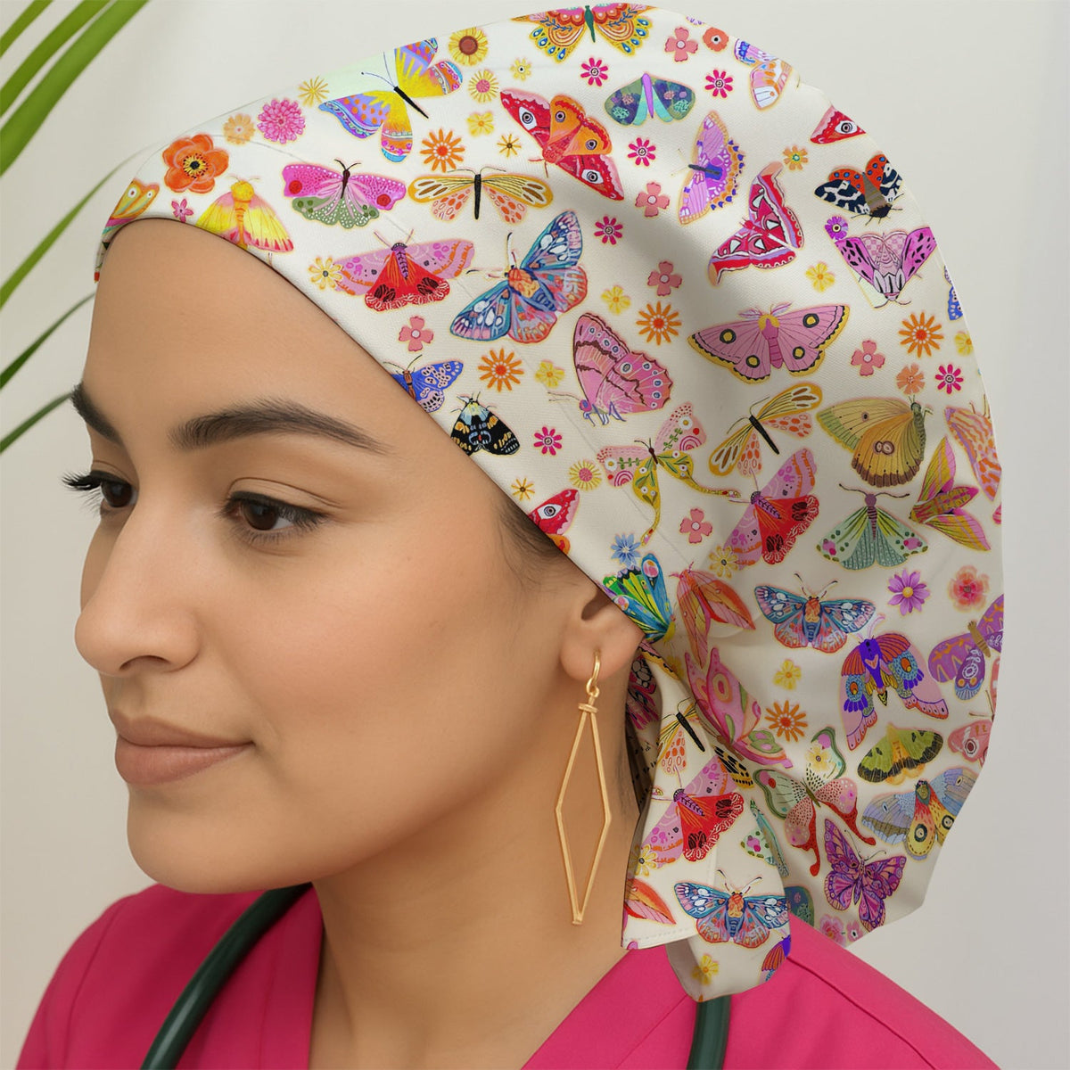 Colorful Butterfly Floral Scrub Cap