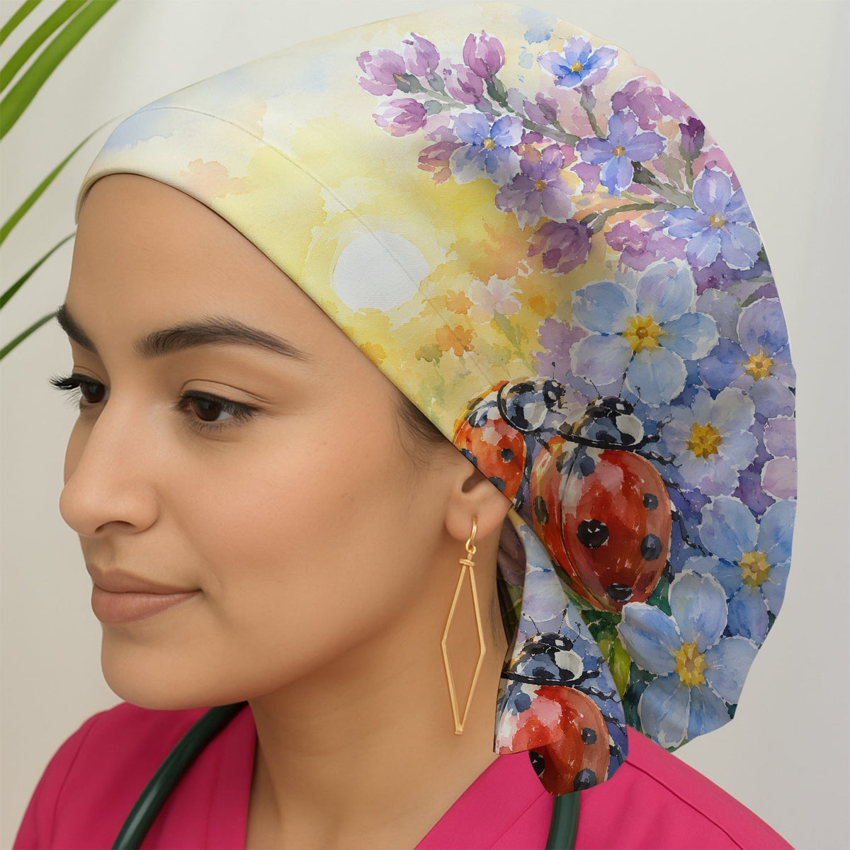 Ladybug Spring Flower Garden Scrub Cap