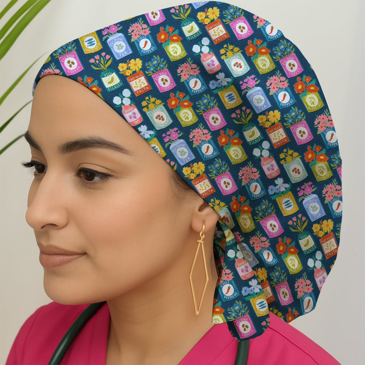 Colorful Pantry Jars Flowers Scrub Cap