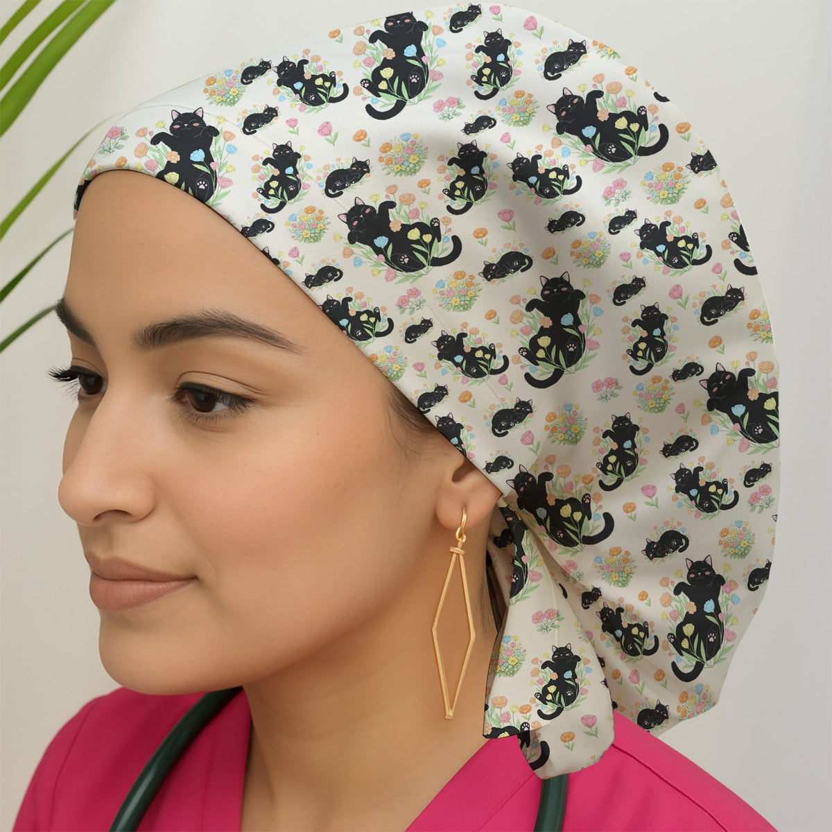 Cats Cute Poses Floral Scrub Cap