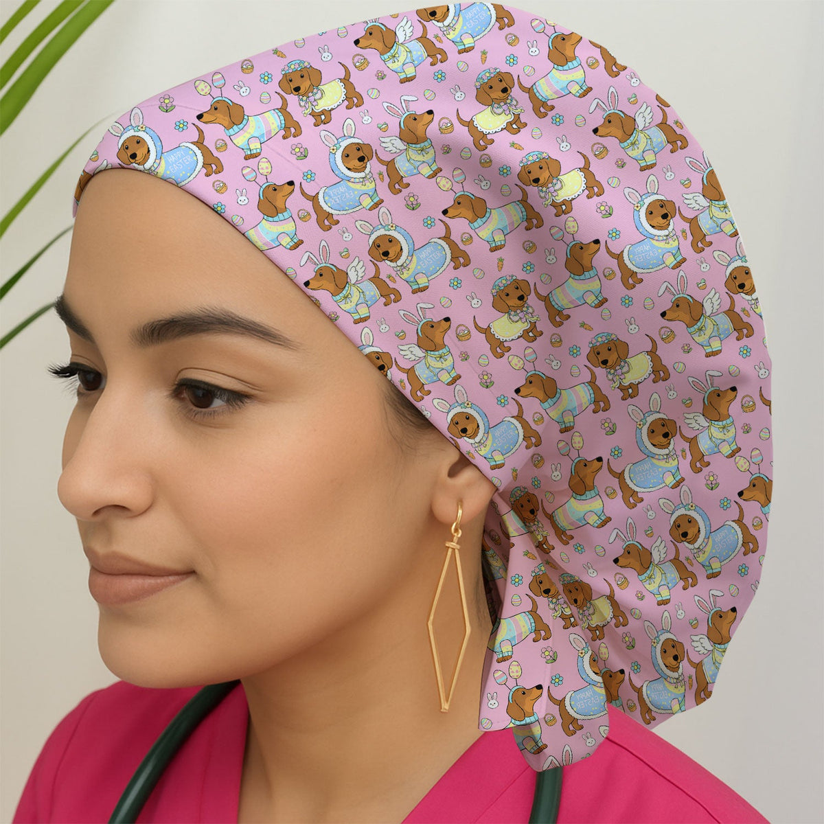 Dachshund Bunny Scrub Cap - Easter Gift For Nurse