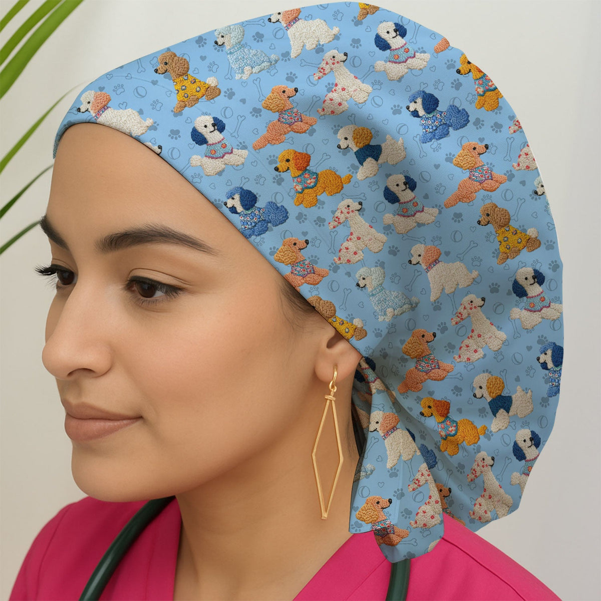 Colorful Poodle Scrub Cap