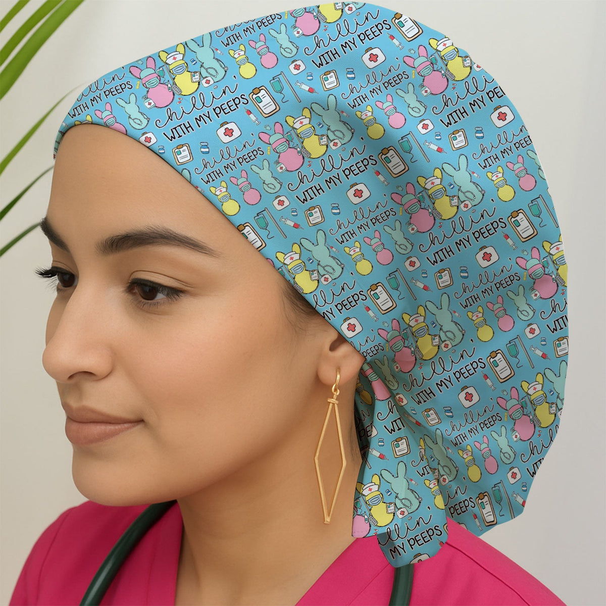 Bunny Nurse Chillin With My Peeps Scrub Cap - Easter Gift