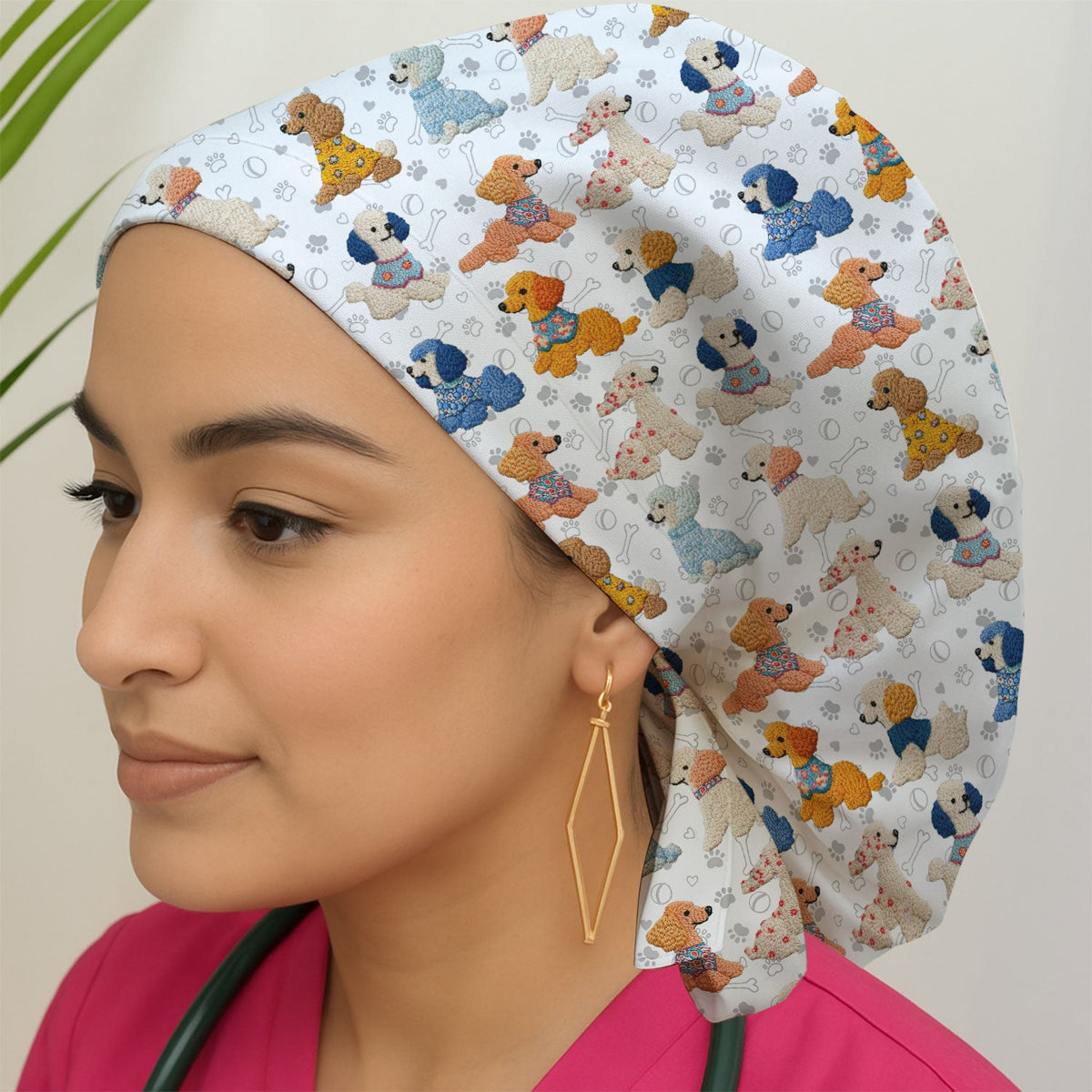 Colorful Poodle Scrub Cap