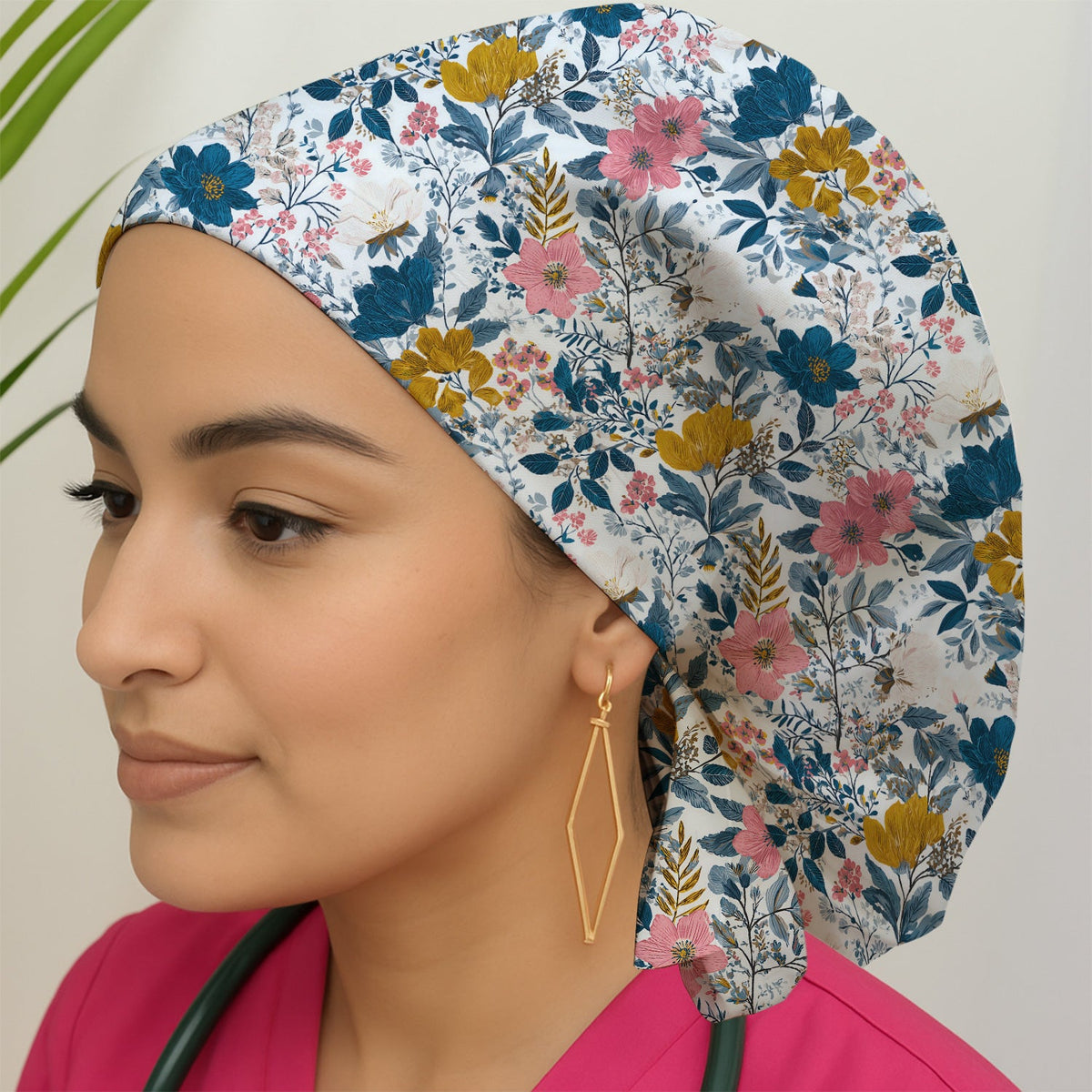 Elegant Floral Garden Bloom Scrub Cap