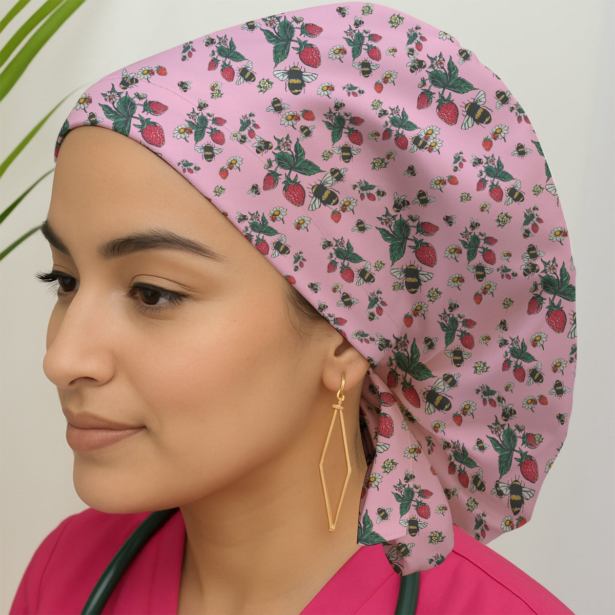Strawberry Bee Daisy Scrub Cap