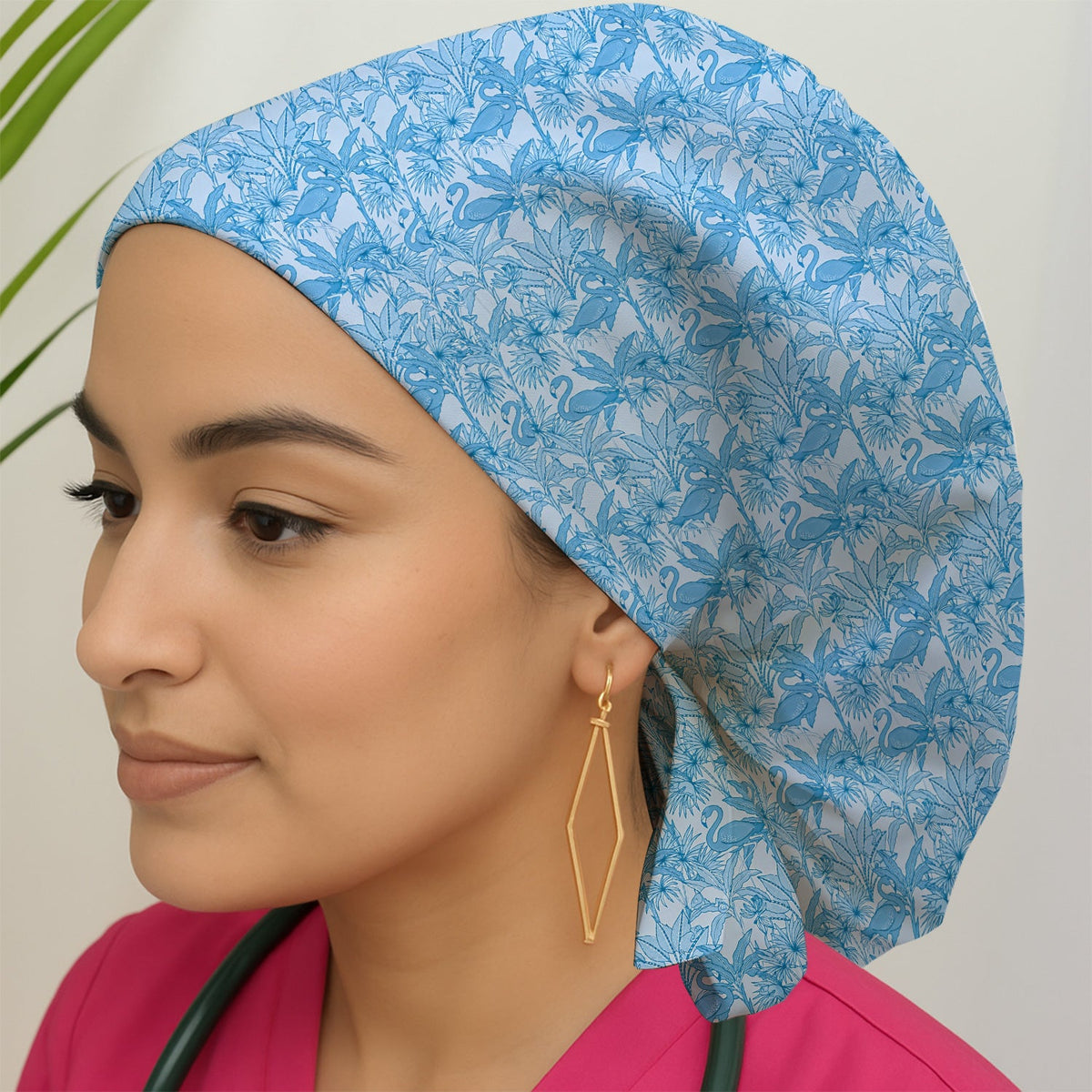Tropical Flamingo Palm Leaves Scrub Cap