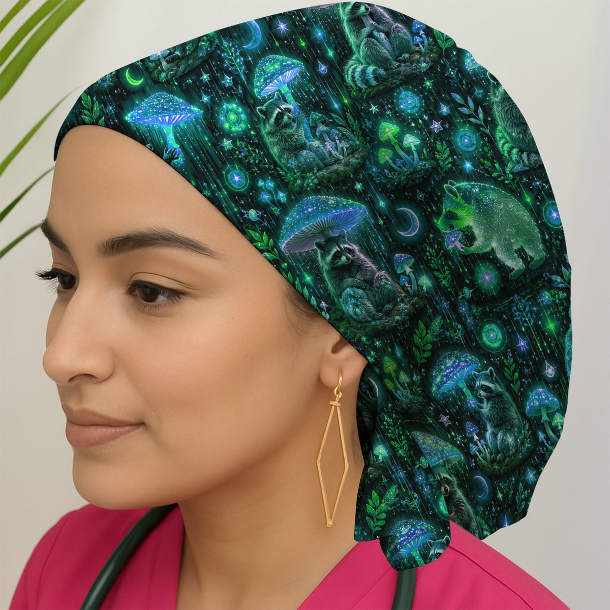 Glowing Raccoon Forest Scrub Cap