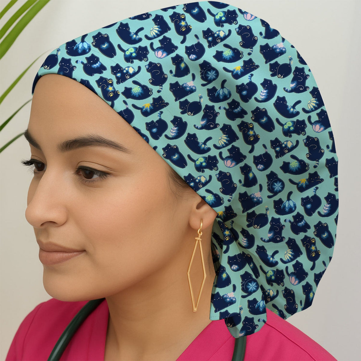 Midnight Black Cat Scrub Cap