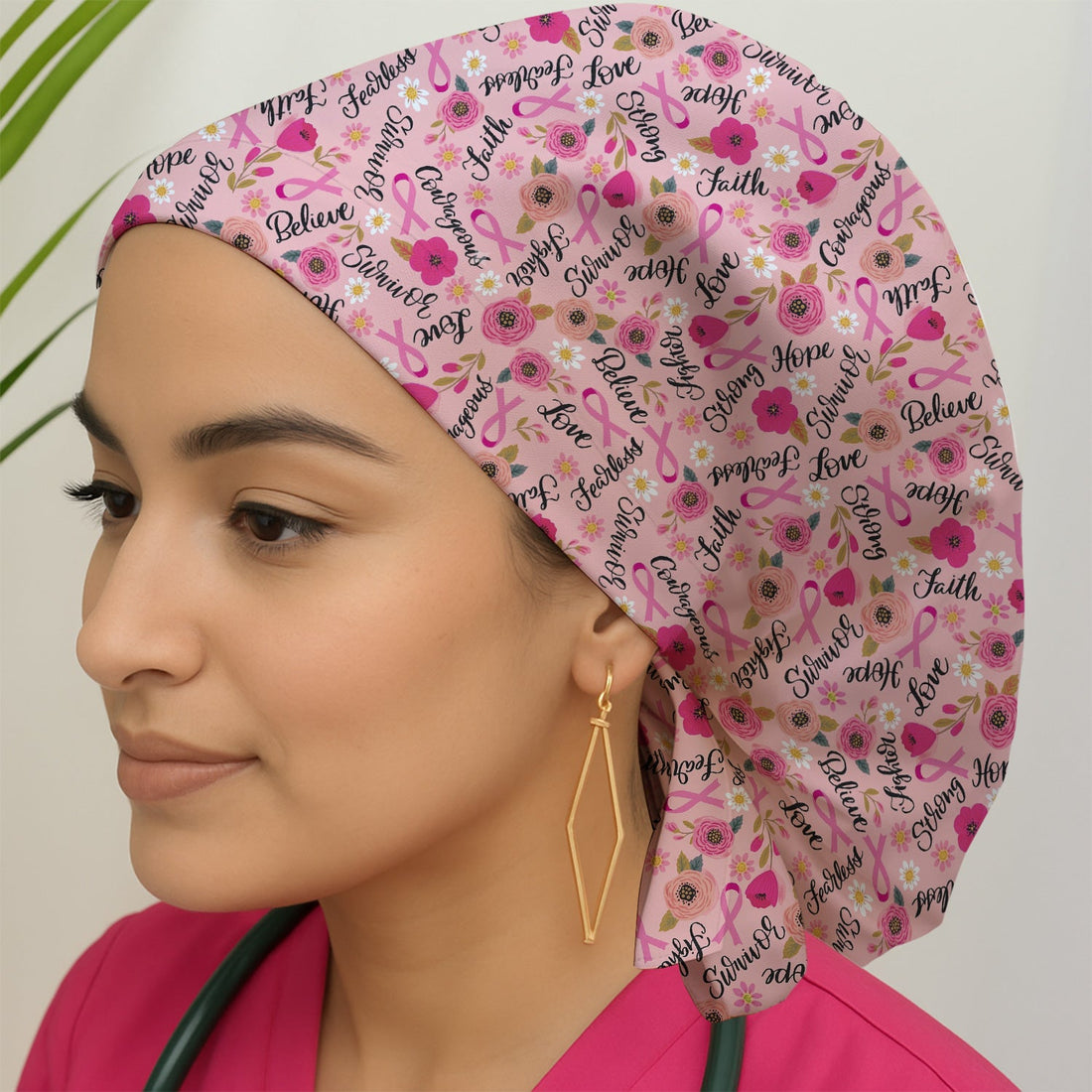 Breast Cancer Oncology Floral Scrub Cap