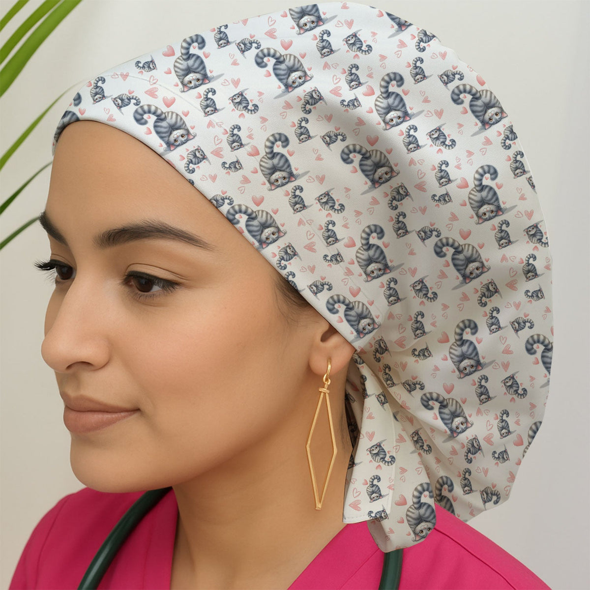 Valentine Cute Cat Heart Scrub Cap
