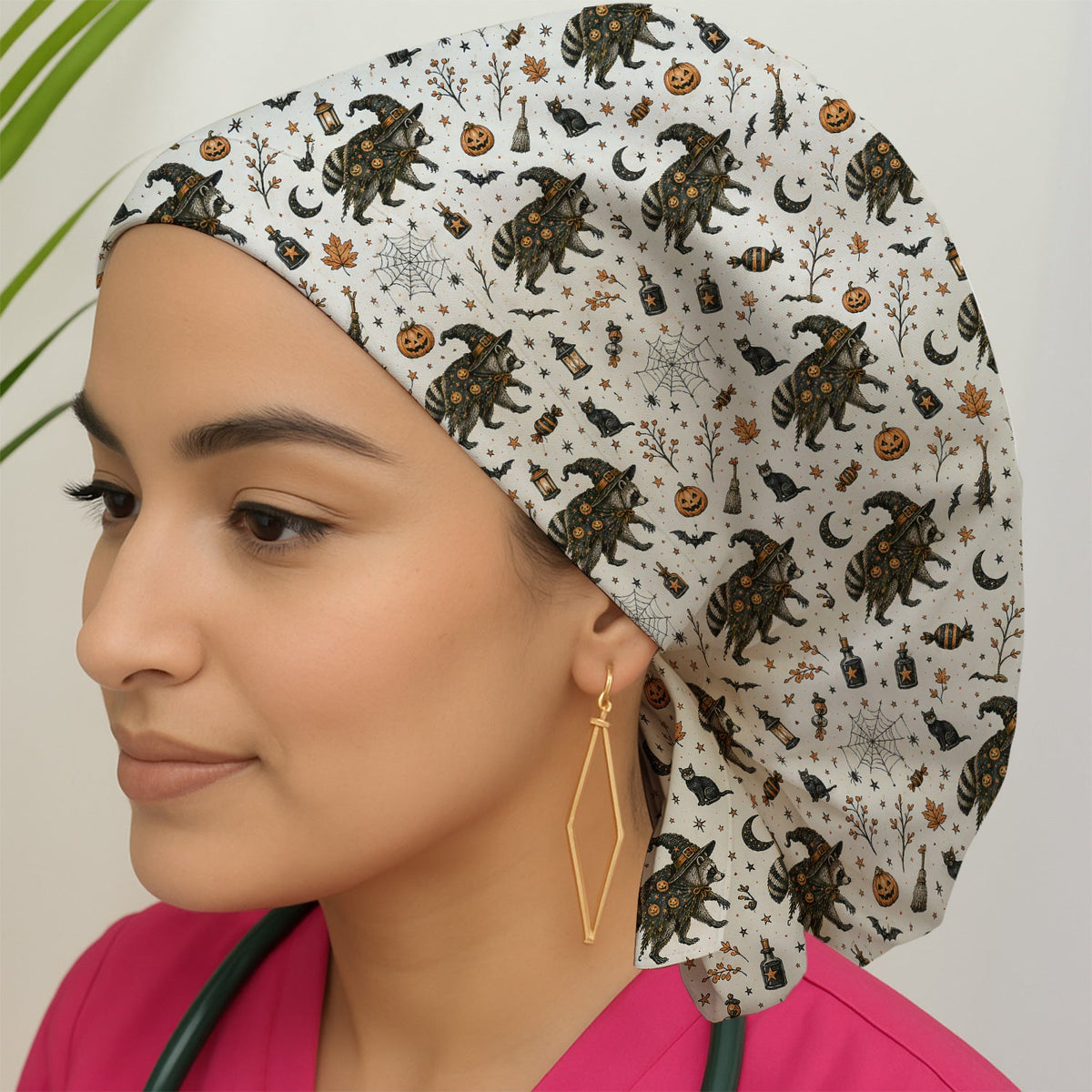 Spooky Witch Raccoon Scrub Cap