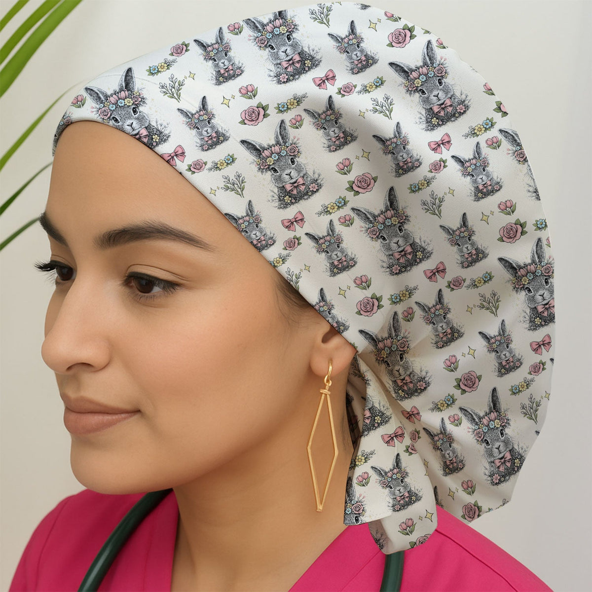 Vintage Floral Bunny Scrub Cap