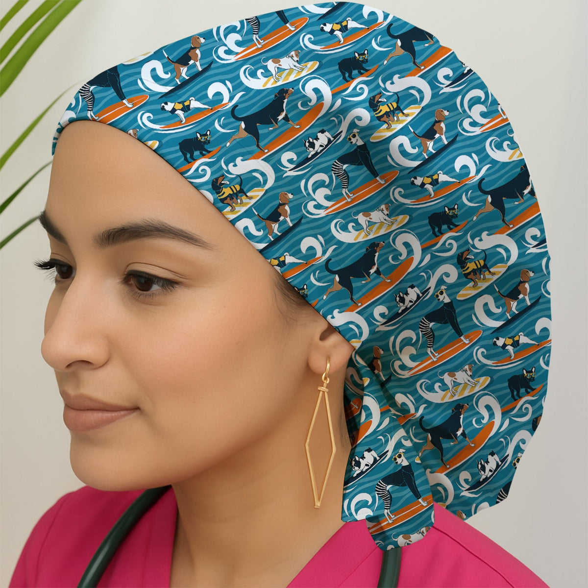 Surfing Dogs Ocean Wave Scrub Cap