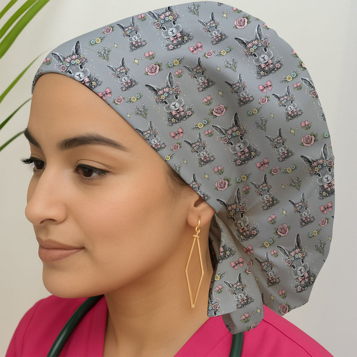 Vintage Floral Bunny Scrub Cap