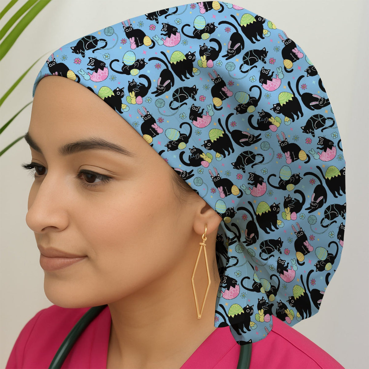 Black Cat Egg Scrub Cap - Easter Gift