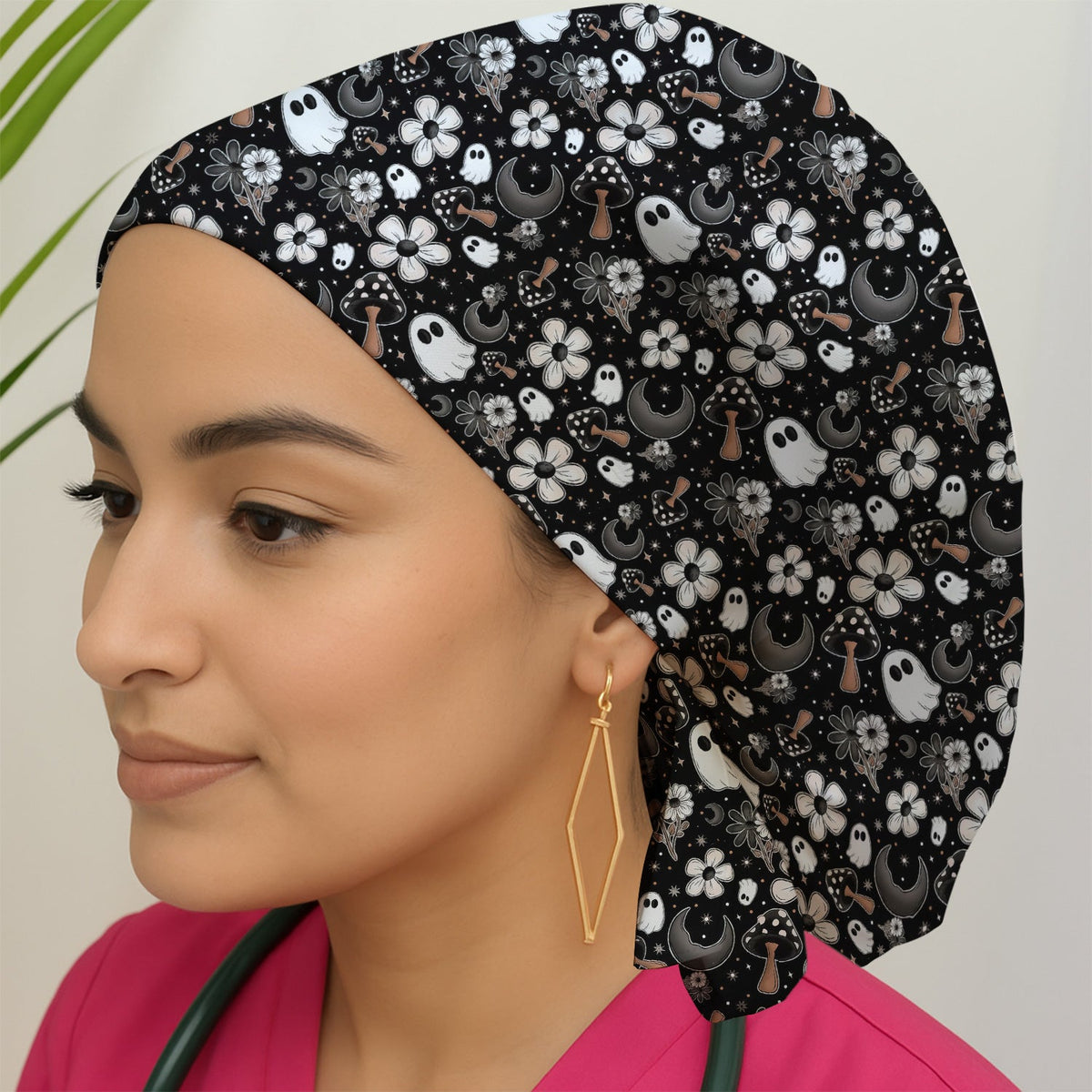 Floral Mushroom Ghost Scrub Cap