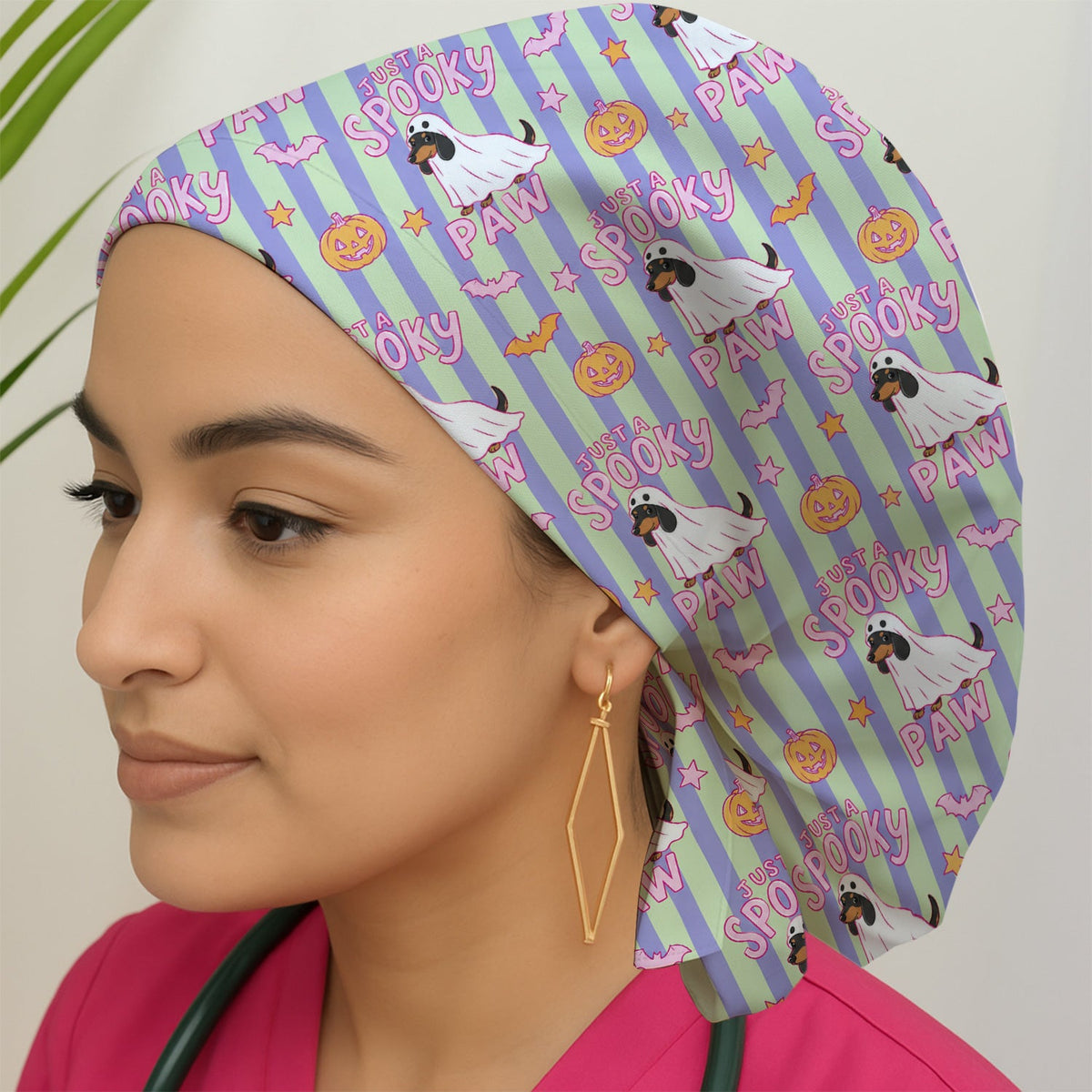 Spooky Dachshund Paw Print Scrub Cap