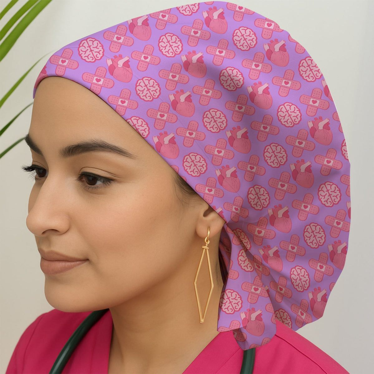 Heart Brain Medical Icon Scrub Cap For Nurse