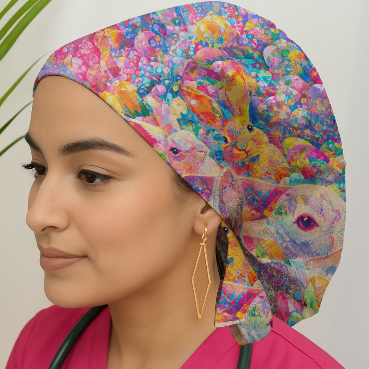 Colorful Artistic Bunny Scrub Cap