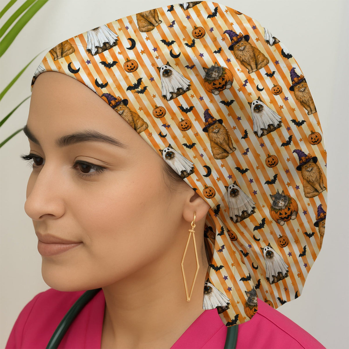 Cat Print Scrub Cap - Halloween Gift For Nurse