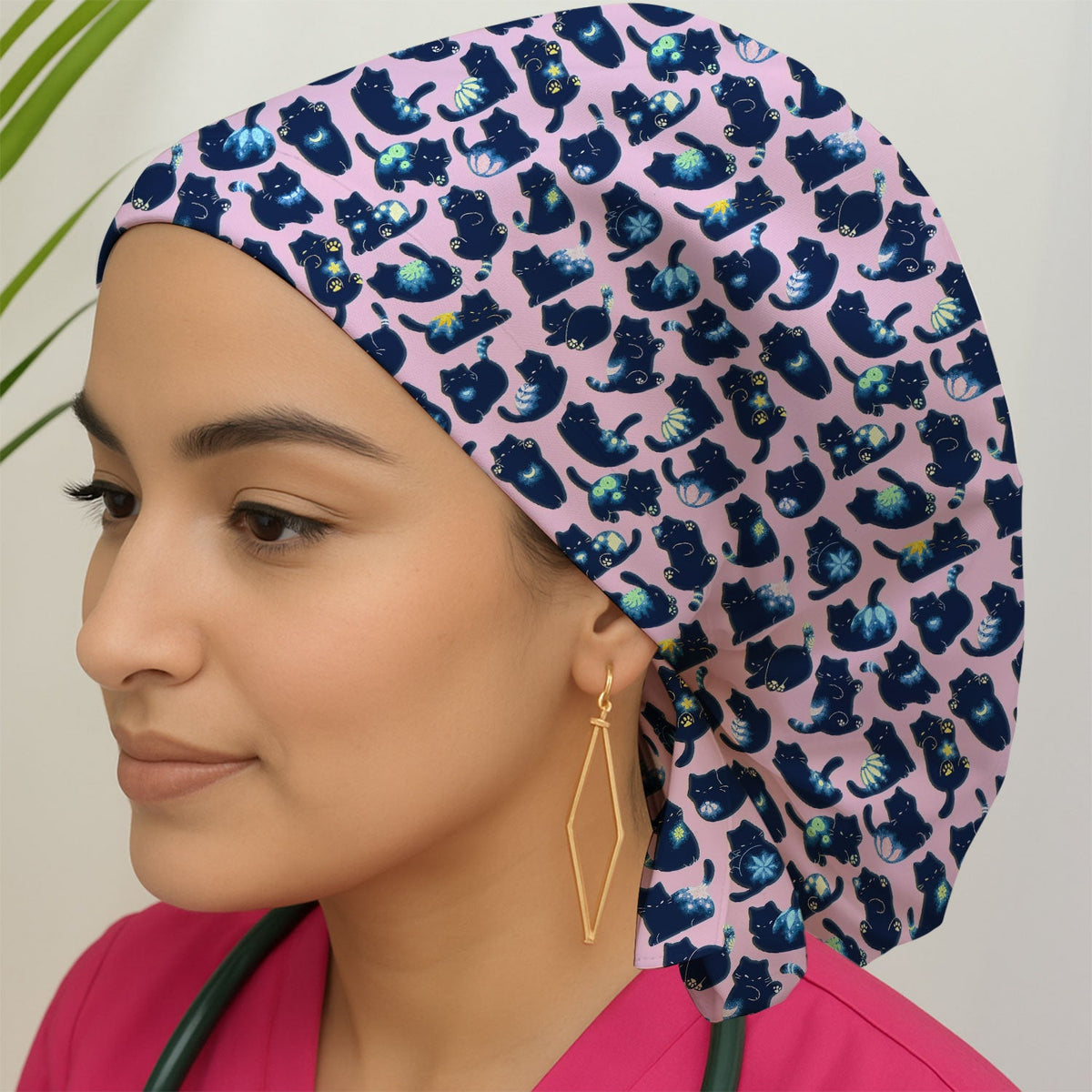 Midnight Black Cat Scrub Cap