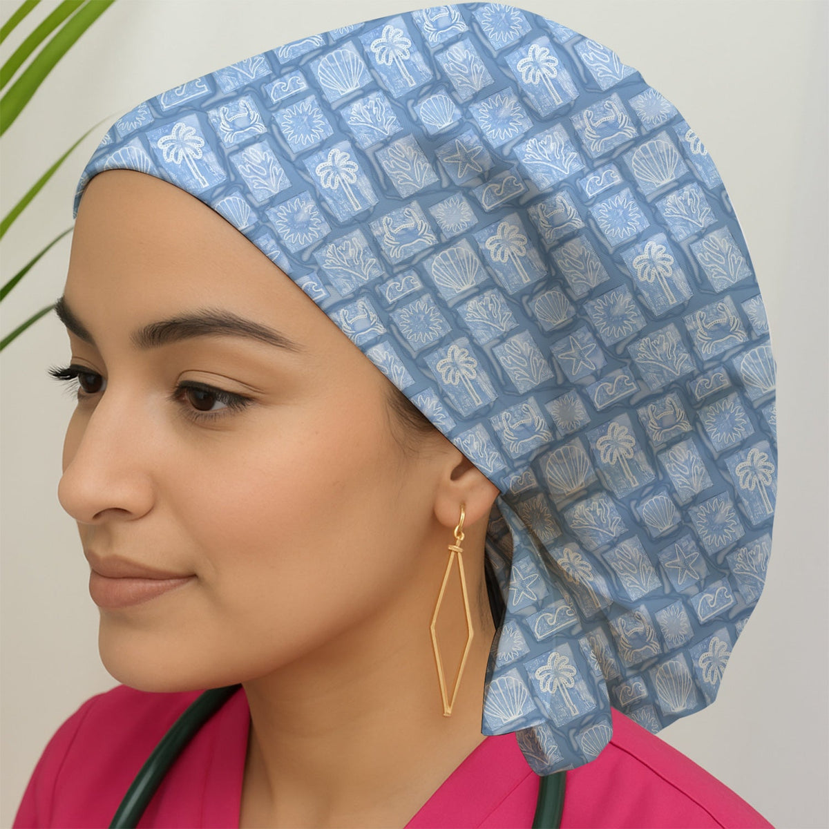 Coastal Seashell Starfish Scrub Cap