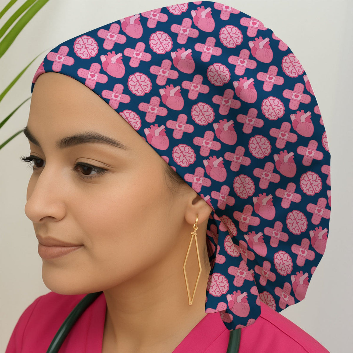 Heart Brain Medical Icon Scrub Cap For Nurse