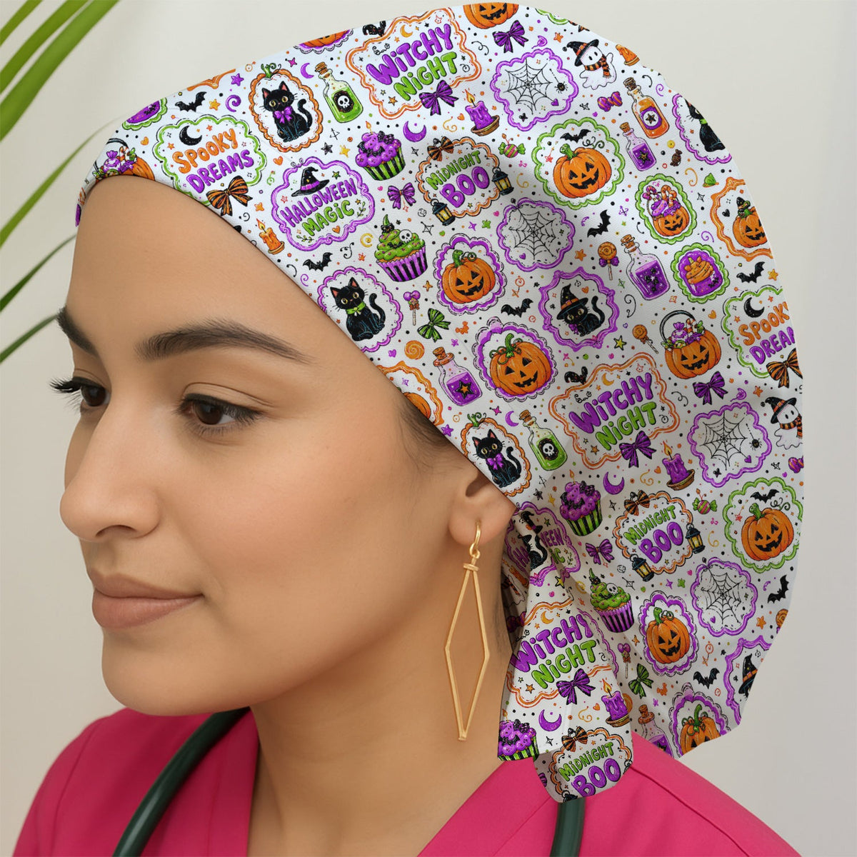 Halloween Black Cats Pumpkins Scrub Cap