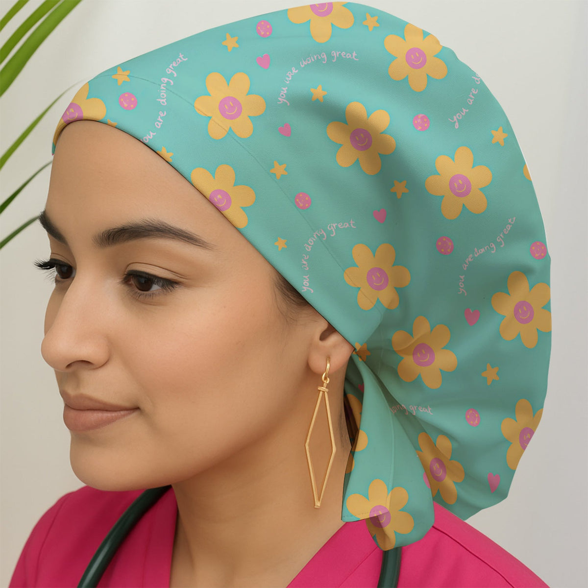 Smiley Flower Scrub Cap