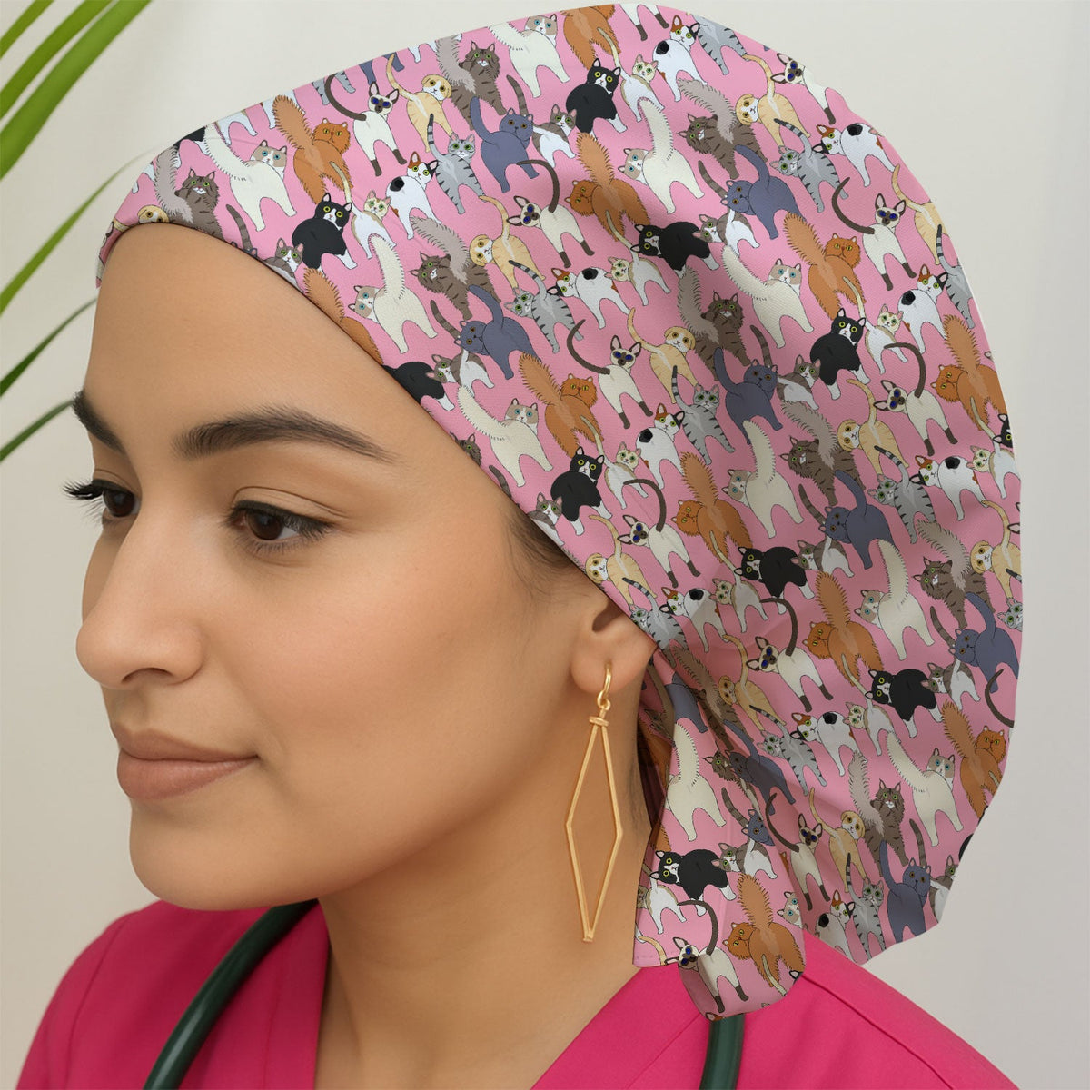 Whimsical Multicolor Cat Cartoon Scrub Cap