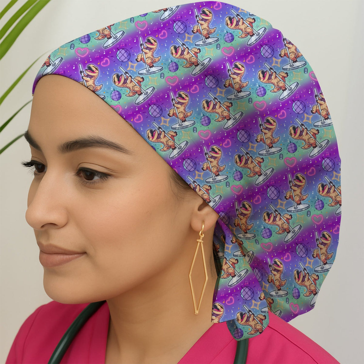 Dancing Dinosaur Disco Scrub Cap