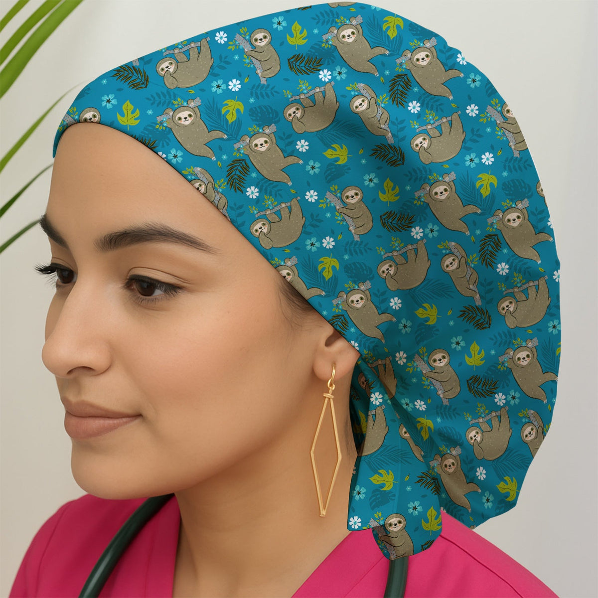 Jungle Tropical Sloth Scrub Cap