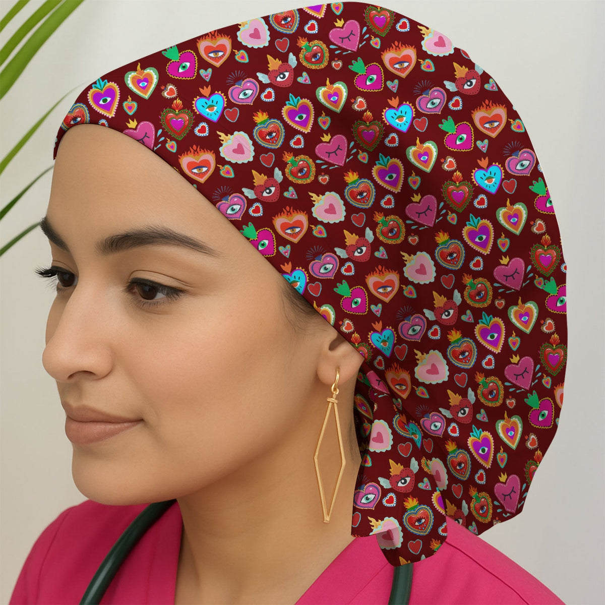 Valentine Colorful Sacred Heart Scrub Cap