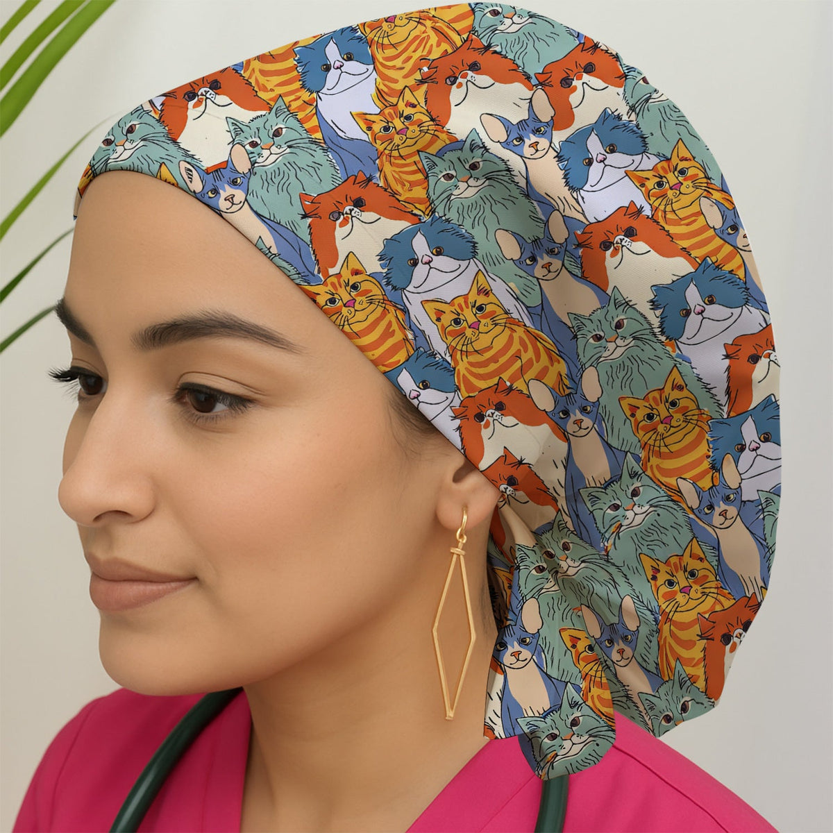 Multicolor Cat Faces Scrub Cap