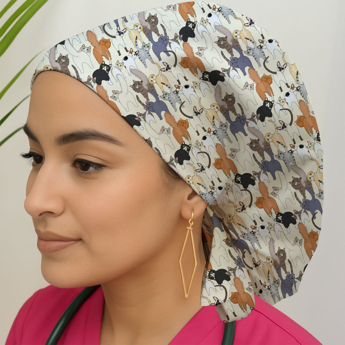 Whimsical Multicolor Cat Cartoon Scrub Cap