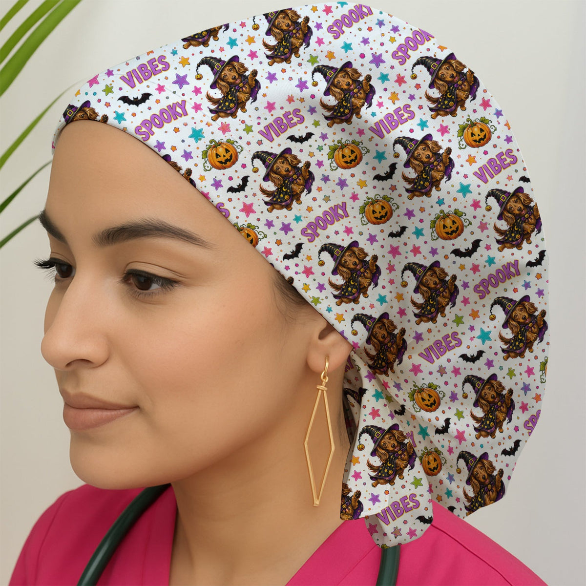 Spooky Dachshund Vibes Scrub Cap