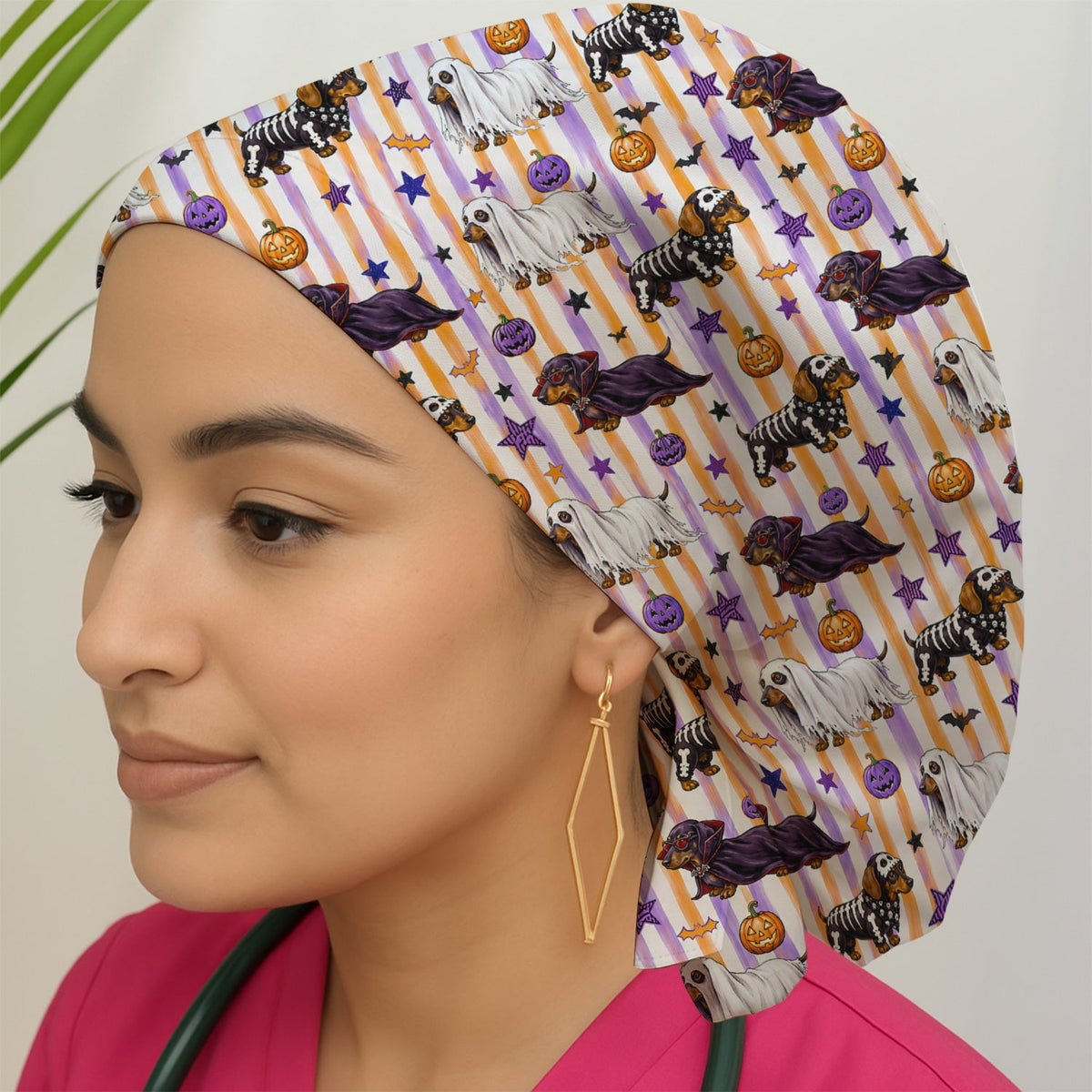 Dachshund Stripe Scrub Cap - Halloween Gift For Nurse
