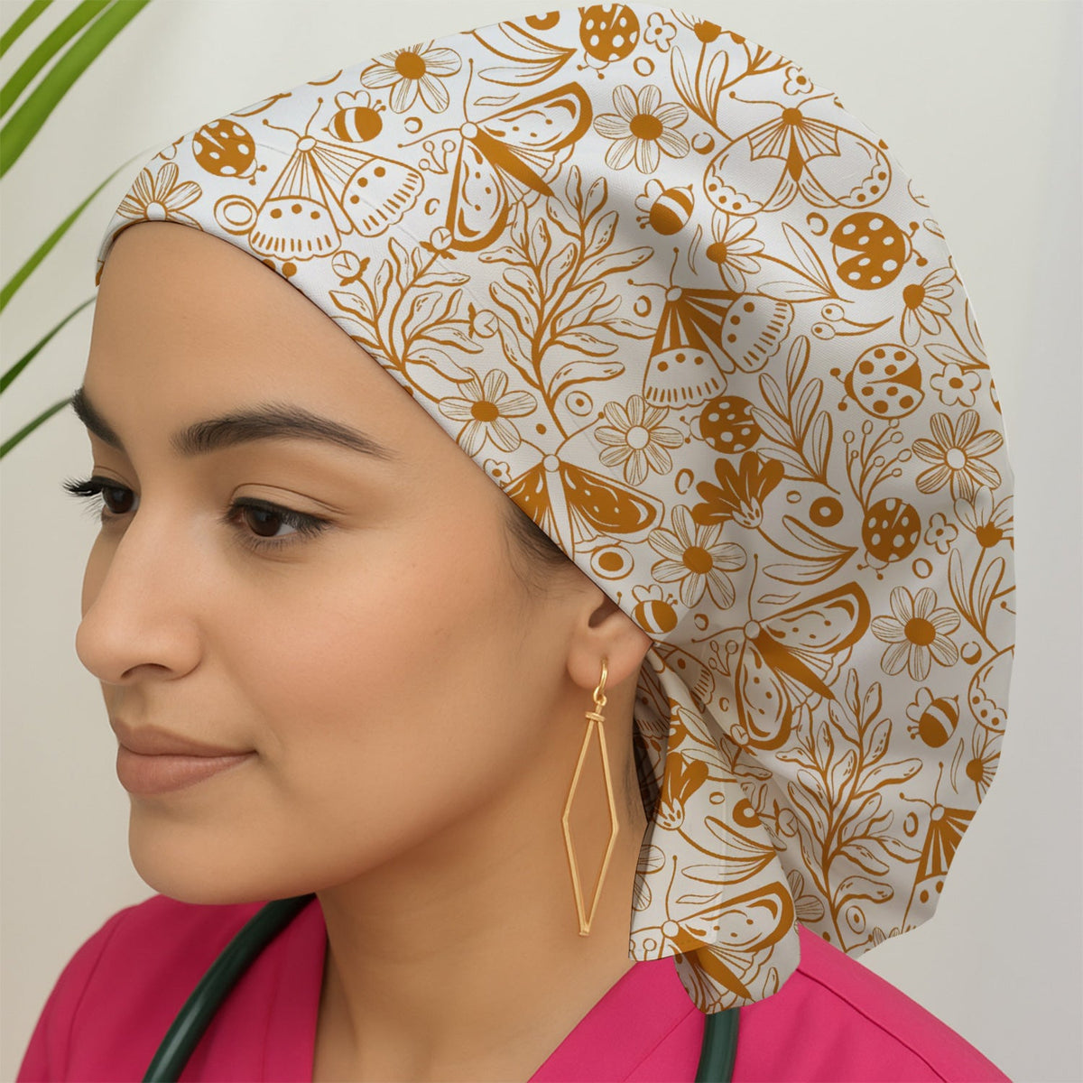 Butterfly Ladybug Floral Garden Nurse Scrub Cap