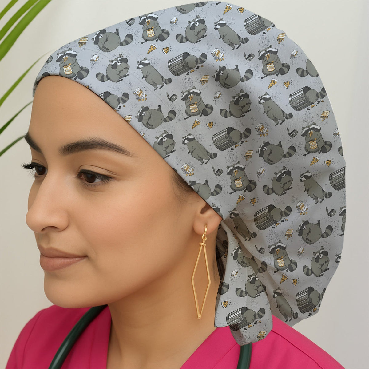 Raccoon Snack Trash Can Scrub Cap