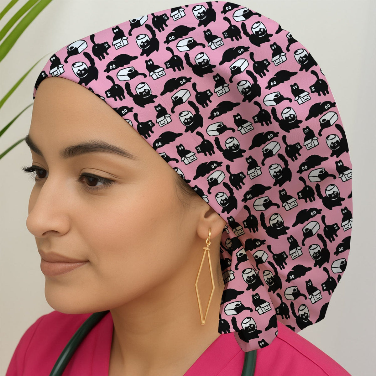 Dark Playful Cat Scrub Cap