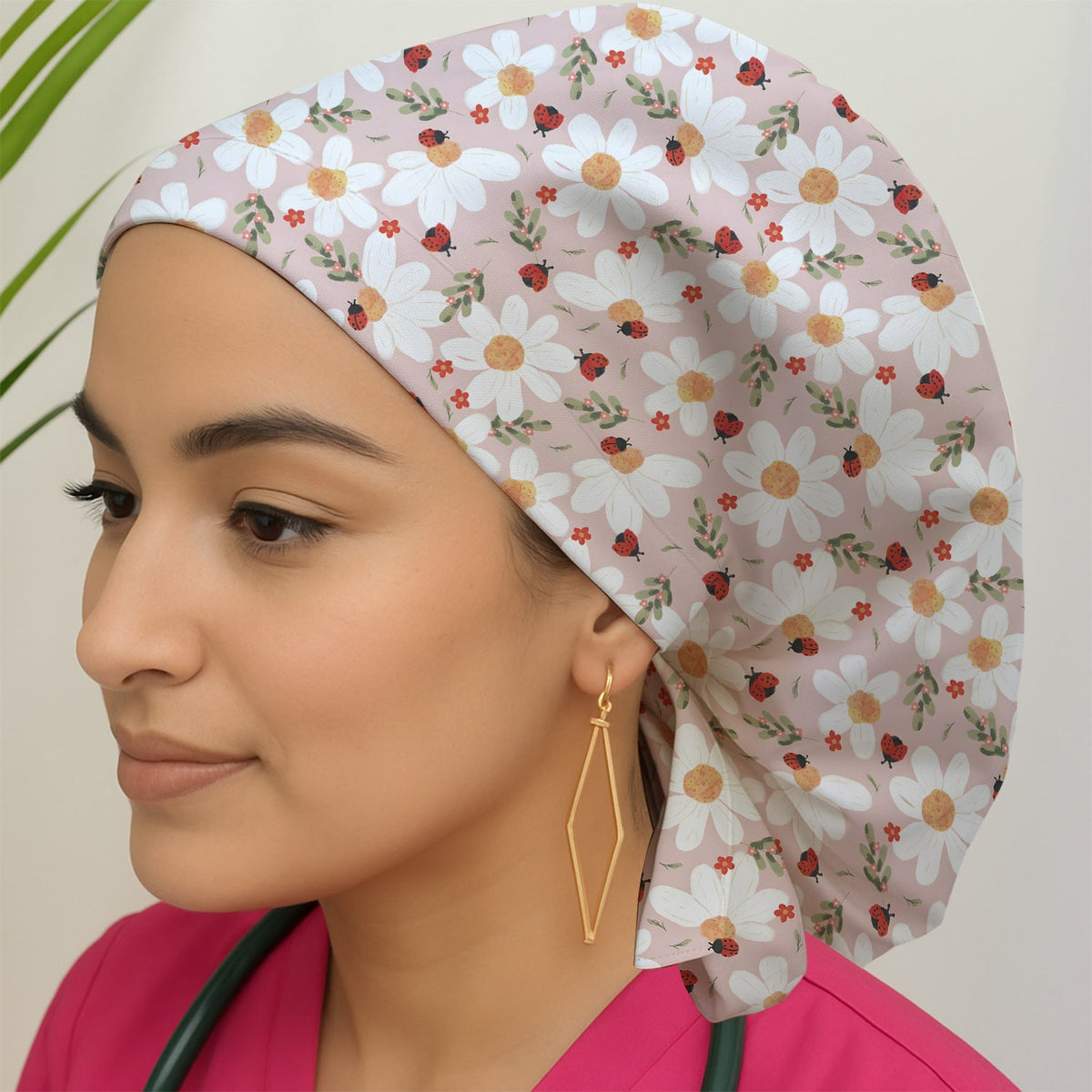 Daisy Ladybug Garden Scrub Cap