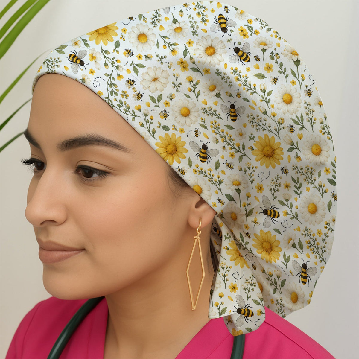 Honey Bee Daisy Scrub Cap