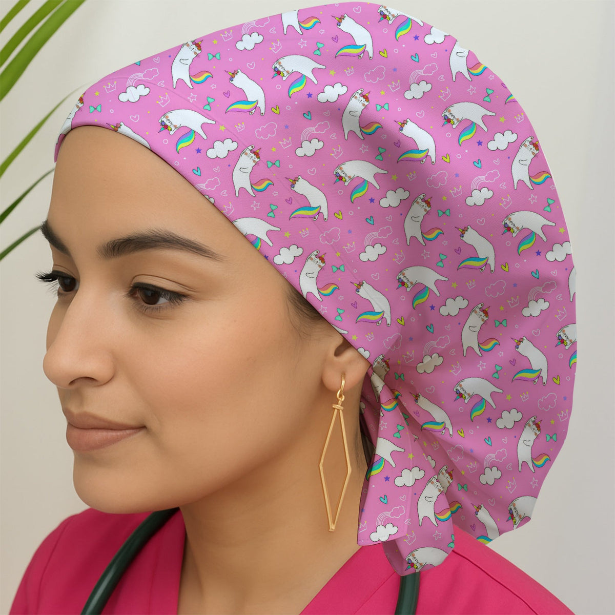 Unicorn Cat Rainbow Tail Clouds Scrub Cap