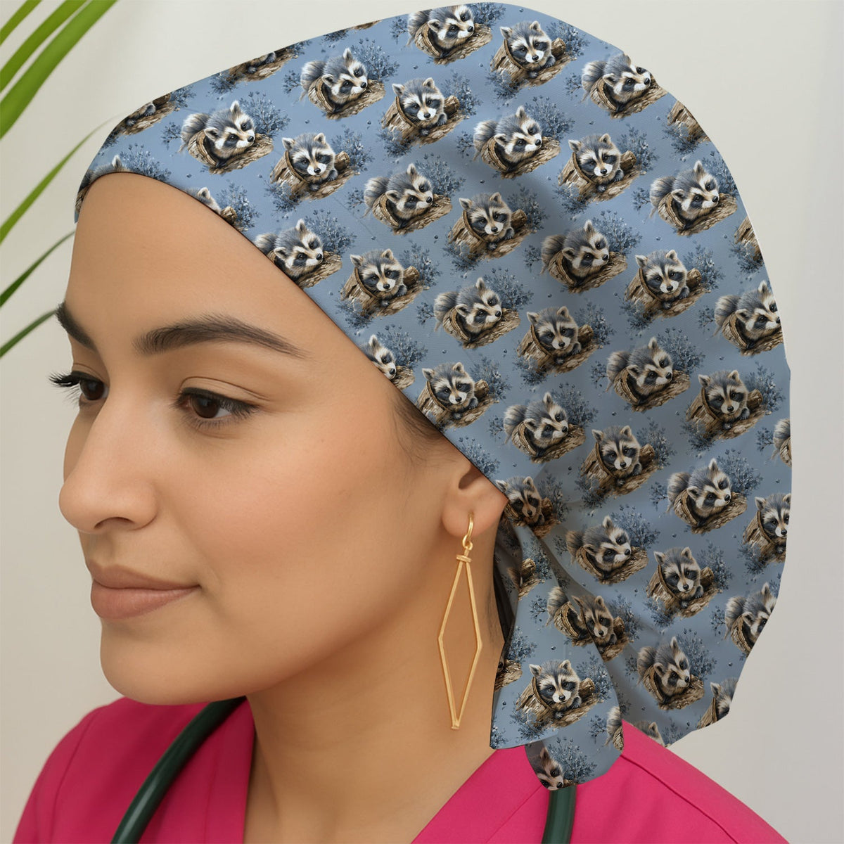 Raccoon In Log Scrub Cap