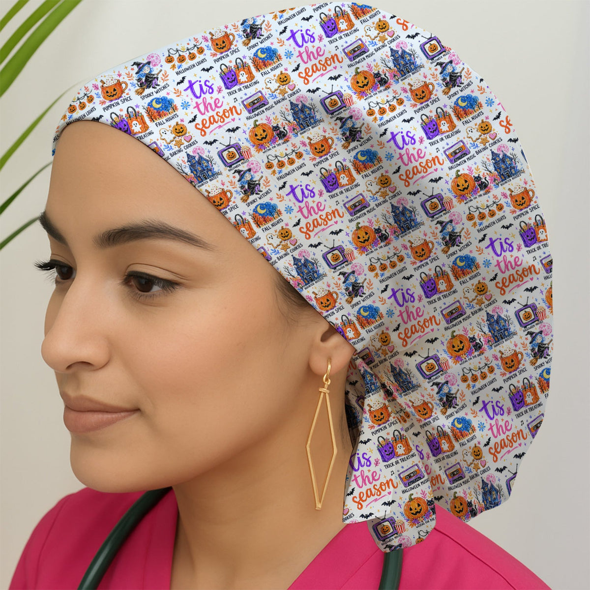 Pumpkin Ghost Spooky Scrub Cap