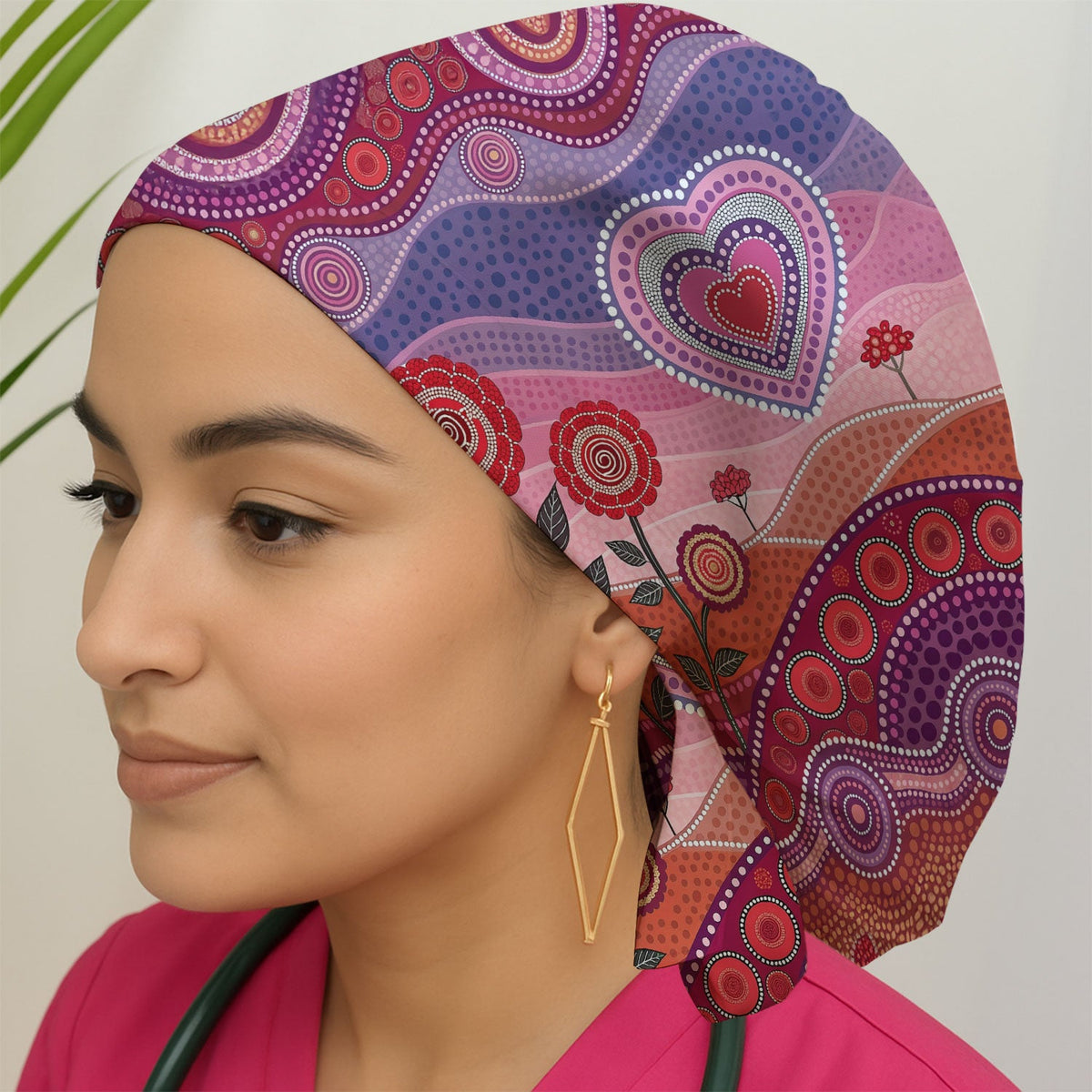 Boho Dot Art Heart Scrub Cap - Valentines Day Gift For Nurse