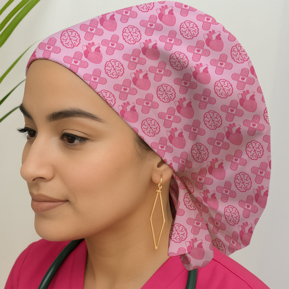 Heart Brain Medical Icon Scrub Cap For Nurse